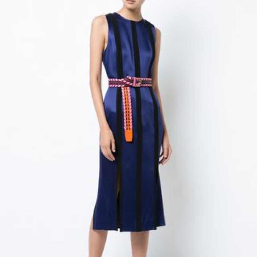 NWT DVF Navy Striped Slit Panel Dress Size 6